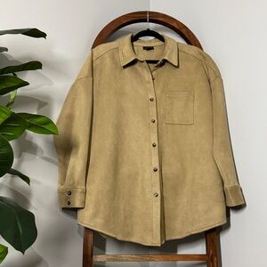 J. Jill Wearever Collection XL Tan Faux Suede Stretch Shirt Jacket Shacket